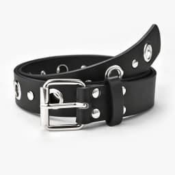 Unisex Black PU Leather Belt with Pin Buckle & Eyelets - Punk Style, for Jeans & Casual Wear
