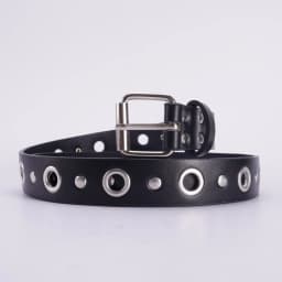 Unisex Black PU Leather Belt with Pin Buckle & Eyelets - Punk Style, for Jeans & Casual Wear