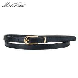 Maikun Women Belts Alloy Pin Buckle Genuine Leather Thin Belt Female Waistband for Jeans Dresses Pants