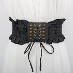 10x66cm Elegant Ruffles Wide Belts Denim Blue Lace Up Waist Belt Vintage Elastic Waistband Casual Dress Coat Girdle For Women
