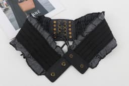 10x66cm Elegant Ruffles Wide Belts Denim Blue Lace Up Waist Belt Vintage Elastic Waistband Casual Dress Coat Girdle For Women