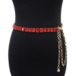 Glamorous Women's Waist Belt Shiny Decorative GImitation Emstones Solid Color Crystal Embedded Metal Chain Waist Jewelry