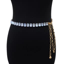 Glamorous Women's Waist Belt Shiny Decorative GImitation Emstones Solid Color Crystal Embedded Metal Chain Waist Jewelry