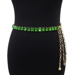 Glamorous Women's Waist Belt Shiny Decorative GImitation Emstones Solid Color Crystal Embedded Metal Chain Waist Jewelry