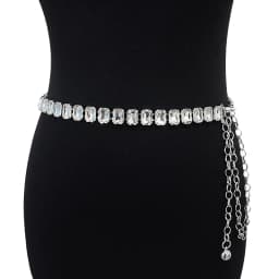 Glamorous Women's Waist Belt Shiny Decorative GImitation Emstones Solid Color Crystal Embedded Metal Chain Waist Jewelry