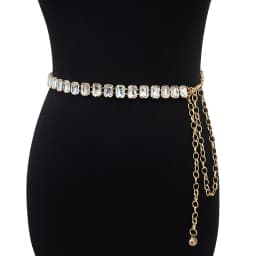 Glamorous Women's Waist Belt Shiny Decorative GImitation Emstones Solid Color Crystal Embedded Metal Chain Waist Jewelry
