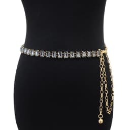 Glamorous Women's Waist Belt Shiny Decorative GImitation Emstones Solid Color Crystal Embedded Metal Chain Waist Jewelry