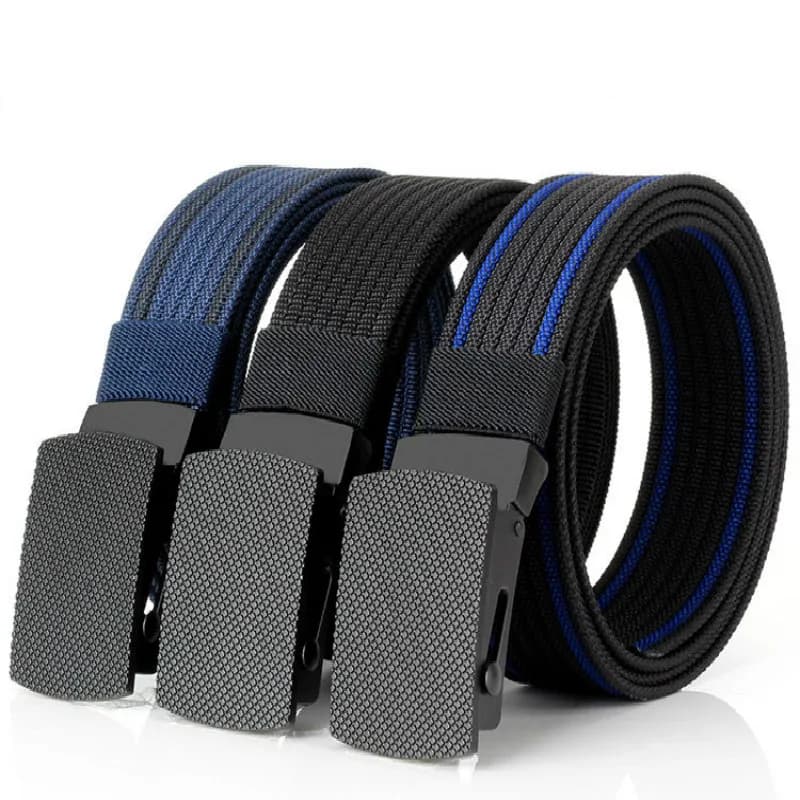3.8cm outdoor nylon belt, black alloy automatic buckle, all-match striped men's belt, sports breathable