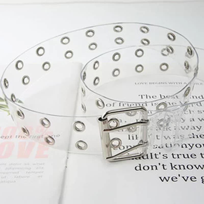 2024 Two Row PVC Clear Belt For Women Fashion Pin Buckle Female White Waist Trousers Transparent Belts Ladies Jeans Grommet Belt