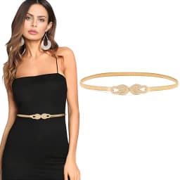Women's Metal Tight Waistband Dress, Gold Elastic Thin Waistband, Elastic Dress Waistband