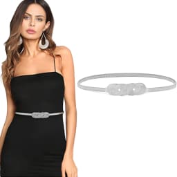 Women's Metal Tight Waistband Dress, Gold Elastic Thin Waistband, Elastic Dress Waistband