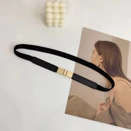 Elegant Double Pearls Buckle Elastic Women Belts Black Thin Straps Lady Girl Dress Skirt Decor Waistbands
