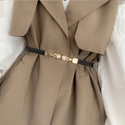 Elegant Double Pearls Buckle Elastic Women Belts Black Thin Straps Lady Girl Dress Skirt Decor Waistbands