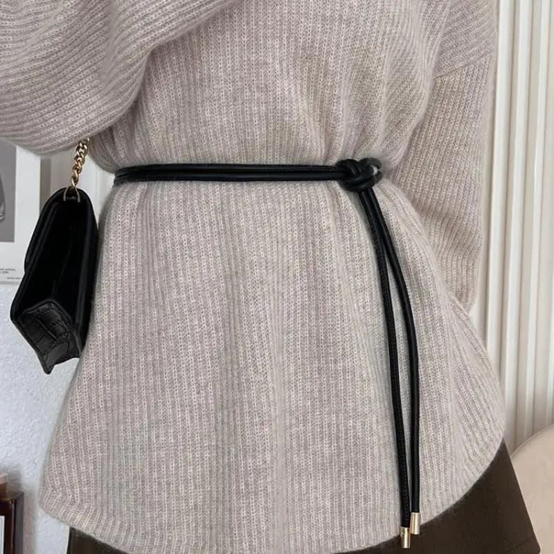 Thin Knot Rope Belt Leather Round Cord Women's Belt Decorative Knotted Waist Rope Decorative Skirt Coat Sweater String Waist