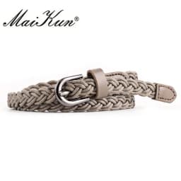 Brand Designer Casual Dress Belts for Women Thin Braid Genuine Leather Belt for Jeans Pin Buckle Female Strap Candy Color