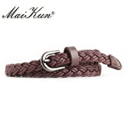 Brand Designer Casual Dress Belts for Women Thin Braid Genuine Leather Belt for Jeans Pin Buckle Female Strap Candy Color