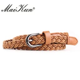 Brand Designer Casual Dress Belts for Women Thin Braid Genuine Leather Belt for Jeans Pin Buckle Female Strap Candy Color