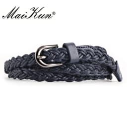 Brand Designer Casual Dress Belts for Women Thin Braid Genuine Leather Belt for Jeans Pin Buckle Female Strap Candy Color