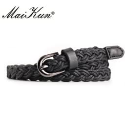 Brand Designer Casual Dress Belts for Women Thin Braid Genuine Leather Belt for Jeans Pin Buckle Female Strap Candy Color