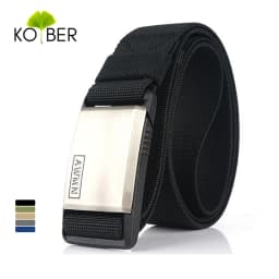 KOLBER Magnetic Elastic Belt for Men Quick Release Silver Buckle Casual belt Male Adjustable Stretch Waistband Hiking Girdle