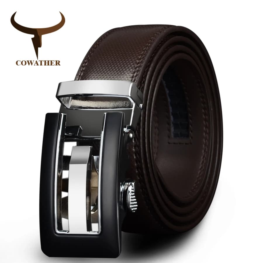 COWATHER 2021 Genuine Leather belts for men High quality brown black color metal automatic buckle Strap male Jeans cowboy CZ045