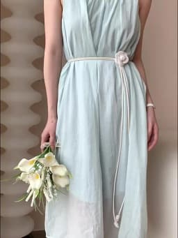 Camellia Flower Leather Rope Waist Chain For Women Thin Belt Sweet Knot Waistband Fashion Clothes Dress Decorative Girdles Strap