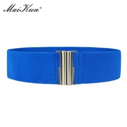 Maikun Fashion Wide Belts for Women Simple Style Elastic Three Colors Metal Buckle Female Cummerbund
