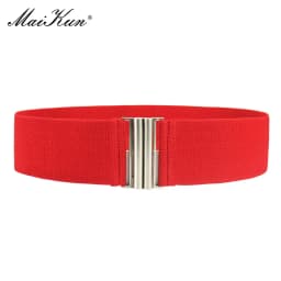 Maikun Fashion Wide Belts for Women Simple Style Elastic Three Colors Metal Buckle Female Cummerbund