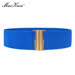 Maikun Fashion Wide Belts for Women Simple Style Elastic Three Colors Metal Buckle Female Cummerbund