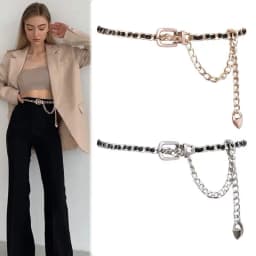 Chain Belt Women's Fashion Narrow Metal Belts Trim with Skirt Blouse Thin Waist Chain Gold Silver