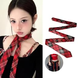 Trendy Long Skinny Plaid Waist Belt with Jeans Necktie Scarf - Fashionable Hairband & Decorative Accessory for Stylish Outfits