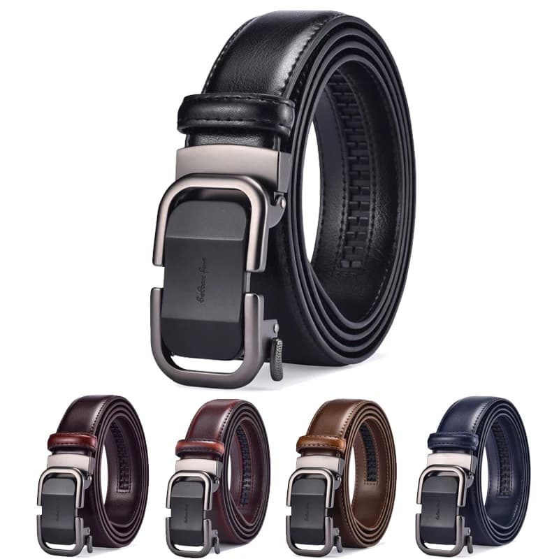 Men's leather ratchet belt 3.5cm wide adjustable formal jeans, comfortable cutting