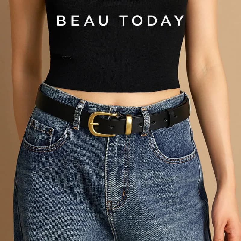 BEAUTODAY Belts Women Cow Leather Strap Solid Color Oval Buckle Ladies Modern Fashion Jeans Dress Accessories Waistband 91054