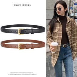 Women's belt fashion pin buckle thin belt real luxury soft belt women with cargo pants jeans windproof belt PU belt