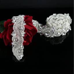 JLZXSY (Rose Gold, Gold, Silver) 17.7*1.5 in Handmade Wedding Bridal Applique Crystal Rhinestone Applique Trimming