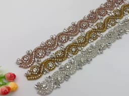 JLZXSY (Rose Gold, Gold, Silver) 17.7*1.5 in Handmade Wedding Bridal Applique Crystal Rhinestone Applique Trimming