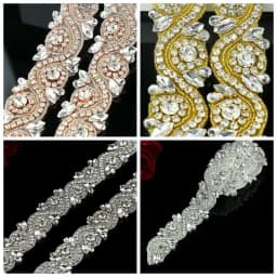 JLZXSY (Rose Gold, Gold, Silver) 17.7*1.5 in Handmade Wedding Bridal Applique Crystal Rhinestone Applique Trimming