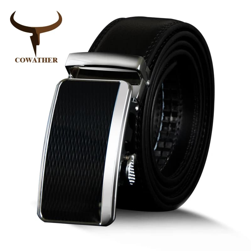 COWATHER Cowhide Leather Men Belt Cow Genuine Leather Male Strap Automatic Buckle Belt For Men Vintage Style Business Male Belt
