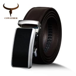 COWATHER Cowhide Leather Men Belt Cow Genuine Leather Male Strap Automatic Buckle Belt For Men Vintage Style Business Male Belt