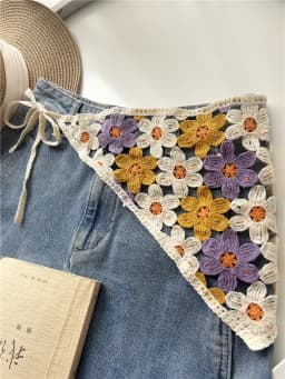 Flower Hollow Dopamine Triangle Scarf Headscarf Knitted Cotton Fringed Fart Curtain Stacked Through Waist Seal Belts Hip Cover