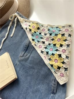 Flower Hollow Dopamine Triangle Scarf Headscarf Knitted Cotton Fringed Fart Curtain Stacked Through Waist Seal Belts Hip Cover