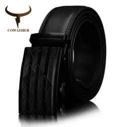 COWATHER Men's Automatic Buckle belt with Cow Genuine Leather BLACK BROWN Belts for Men brand Wide 3.5 cm CZ058