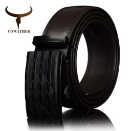 COWATHER Men's Automatic Buckle belt with Cow Genuine Leather BLACK BROWN Belts for Men brand Wide 3.5 cm CZ058