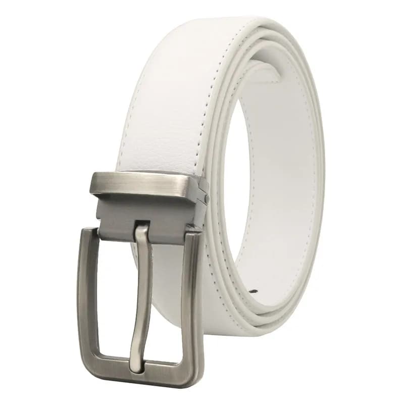 3.3cm White Leather Belt Pin Buckle Youth Pants Casual Belt Original Belt for Men and Women