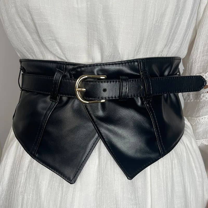 Retro Corset Belts for Women Classic Black Pin Buckle Wide Waistband Trendy PU Leather Dress Coat Girdle Belts