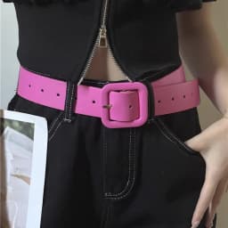 Y2K Pink Belt for Girls Vintage Square Metal Buckle Waistband Women Punk Hip Hop Lady Trouser Dress Decor Waist Strap