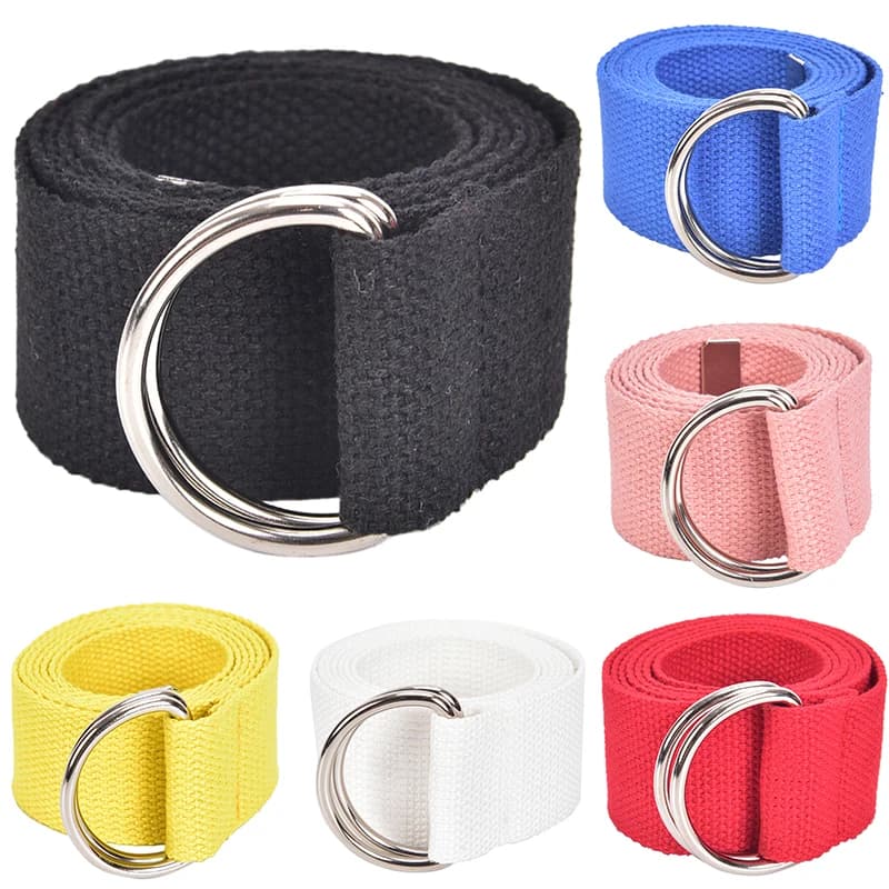 Unisex Casual Double D-Rings Nylon Canvas Stripes Buckle Waistband Outdoor Belts