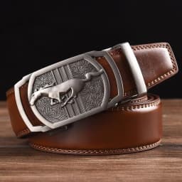 Men Leather Ratchet Belt Automatic Buckle Waistband for Male Width:3.5cm black\brown