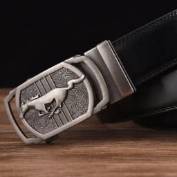 Men Leather Ratchet Belt Automatic Buckle Waistband for Male Width:3.5cm black\brown