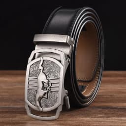 Men Leather Ratchet Belt Automatic Buckle Waistband for Male Width:3.5cm black\brown